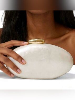 Elegant White Oval Acrylic Clutch with Gold Accent - NWT